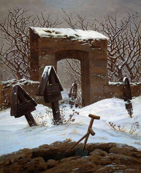 Cimetière dans la neige à Caspar David Friedrich