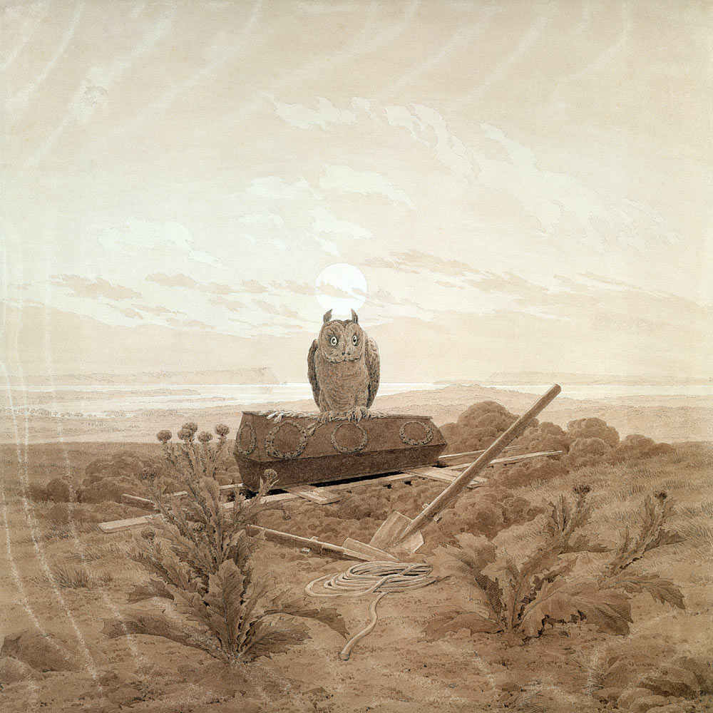 Landscape with Grave, Coffin and Owl à Caspar David Friedrich