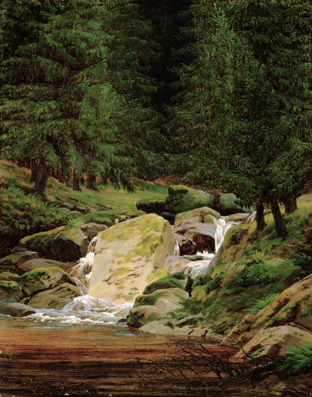 The Evergreens by the Waterfall à Caspar David Friedrich