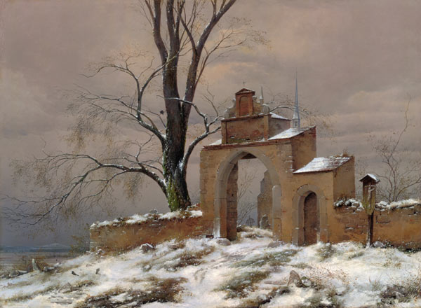 Barrière de cimetière seule en hiver à Caspar David Friedrich