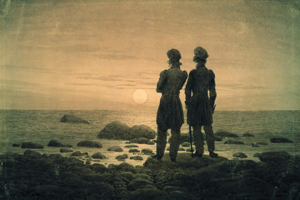 Deux hommes pour crépuscule à la mer à Caspar David Friedrich