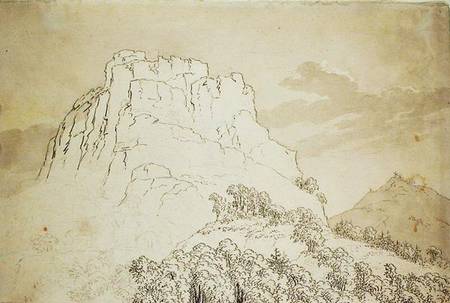 Rocky Hilltop with a Wooded Hill in front (pencil, pen and w/c wash on à Caspar David Friedrich
