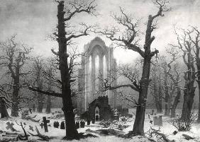Cimetière de monastère dans la neige (brûlé en 1945). Photo historique (1902)