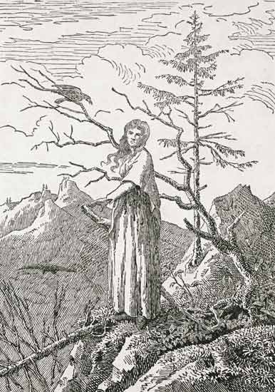 Woman with a Raven, on the Edge of a Precipice à Caspar David Friedrich