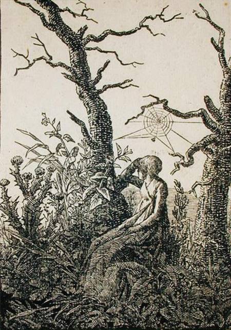 The Woman with a Spider's Web in the middle of Leafless Trees à Caspar David Friedrich