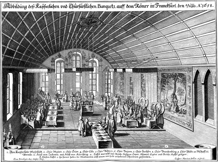 Banquet in the Römer in Frankfurt a.M. on August 1, 1658 in celebration of Emperor Leopold I à Caspar Merian