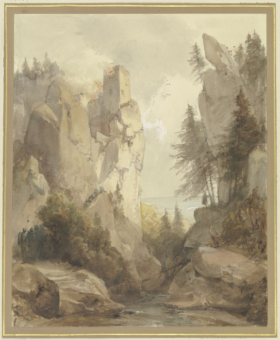 Eine brennende Burg auf einem Felsen à Caspar Scheuren