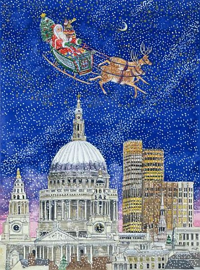 Father Christmas Flying over London (w/c on paper)  à Catherine  Bradbury
