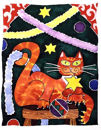 Christmas Cat with Decorations  à Cathy  Baxter