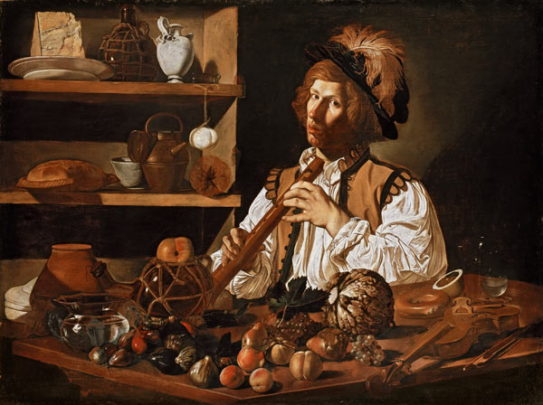 Interior with a Still Life and a Young Man Holding a Recorder à Cecco de Caravaggio