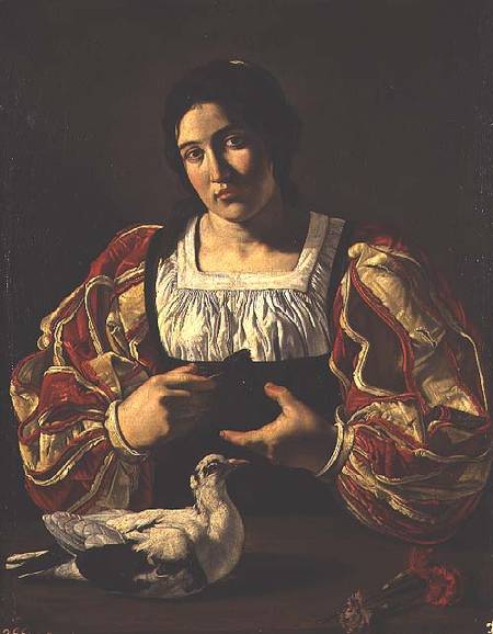 A Woman with Doves à Cecco de Caravaggio