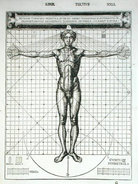 Ideal proportions based on the human body, from 'Di Lucio Vitruvio Pollione de architectura a libri à Cesare di Lorenzo Cesariano
