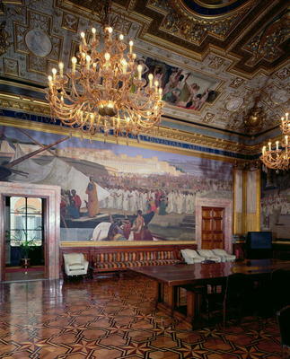 The 'Sala Maccari' (Maccari Room) richly decorated with gilt stucco and scenes from Roman history, d à Cesare Maccari