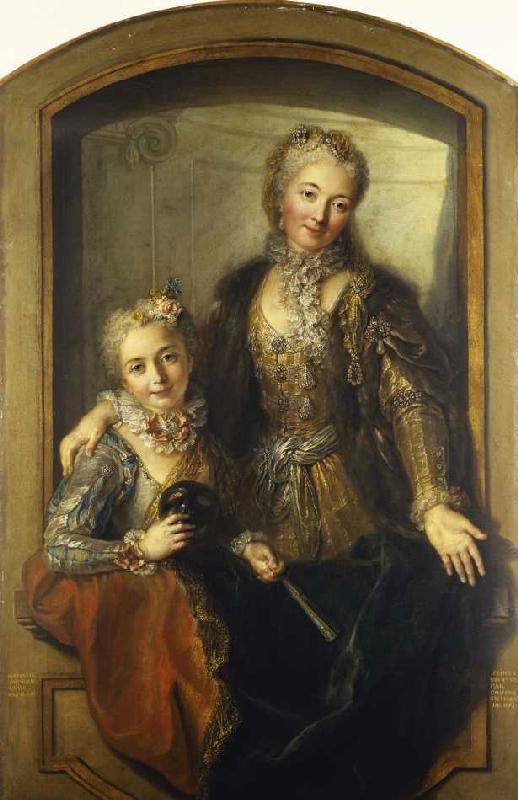 Madame Dupille mit ihrer Tochter in Abendroben à Charles Antoine Coypel