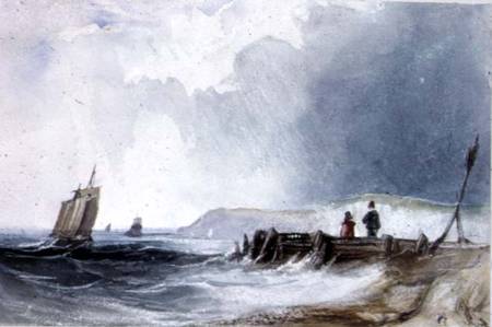 Coast Scene, with boats and wooden jetty à Charles Bentley