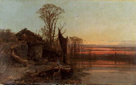 Landscape with a Ruined Cottage at Sunset à Charles Brooke Branwhite
