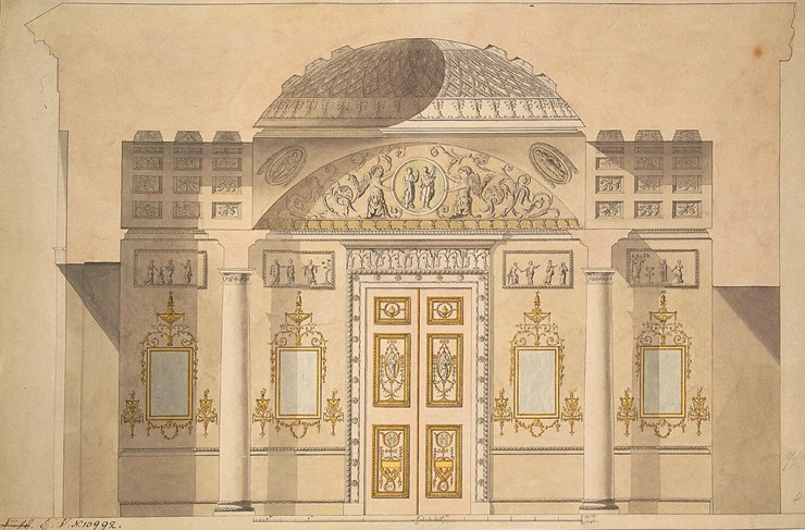 Elevation of the Mirror Wall in the Jasper Study of the Agate Pavilion at Tsarskoye Selo à Charles Cameron