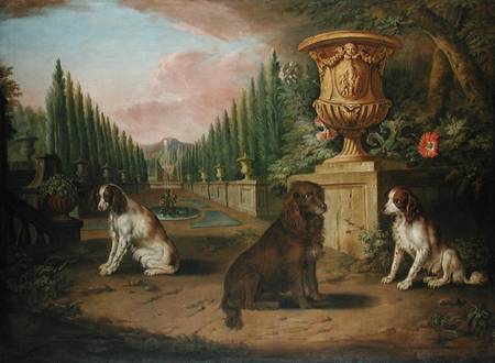 Three Spaniels in a formal garden à Charles Collins