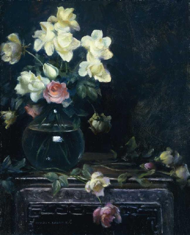 Rosen in einer Glasvase. à Charles Courtney Curran