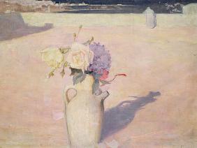 Flowers in a Vase against a background of Mustapha, Algiers