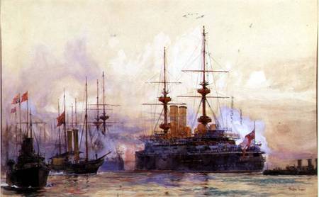 The Prince George at Spithead. The Naval Requiem of Queen Victoria à Charles Edward Dixon