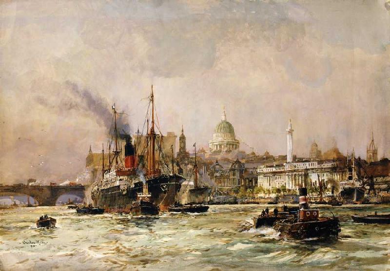 Schiffverkehr auf der Themse, im Hintergrund St à Charles Edward Dixon