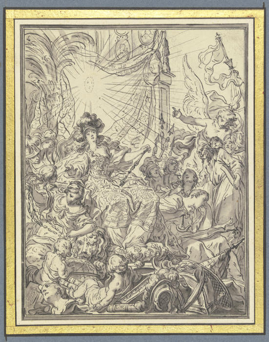 Frankreich auf dem Thron, umgeben von allegorischen Figuren à Charles Eisen