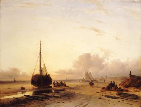 Beach Scene with Fishing Boats à Charles Henri Joseph Leickert