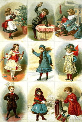 Christmas cards depicting various children's activities, pub. by Leighton Bros., 1882 (engraving) à Charles J. Staniland