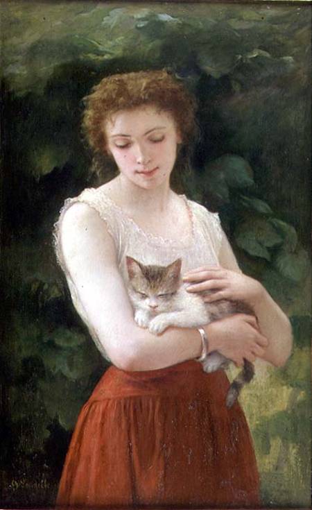 Country Girl and her Kitten à Charles Landelle