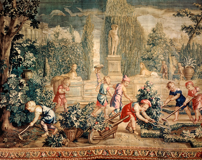 Boys as gardeners / Tapestry C18 à Charles Le Brun
