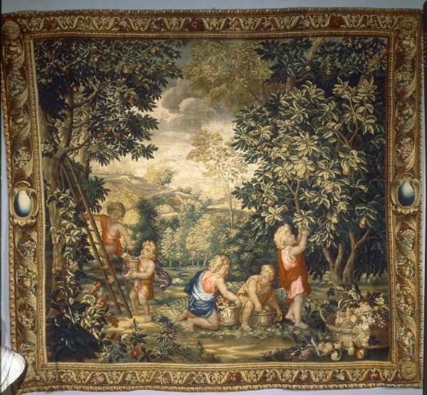 Boys harvesting fruit / Tapestry à Charles Le Brun
