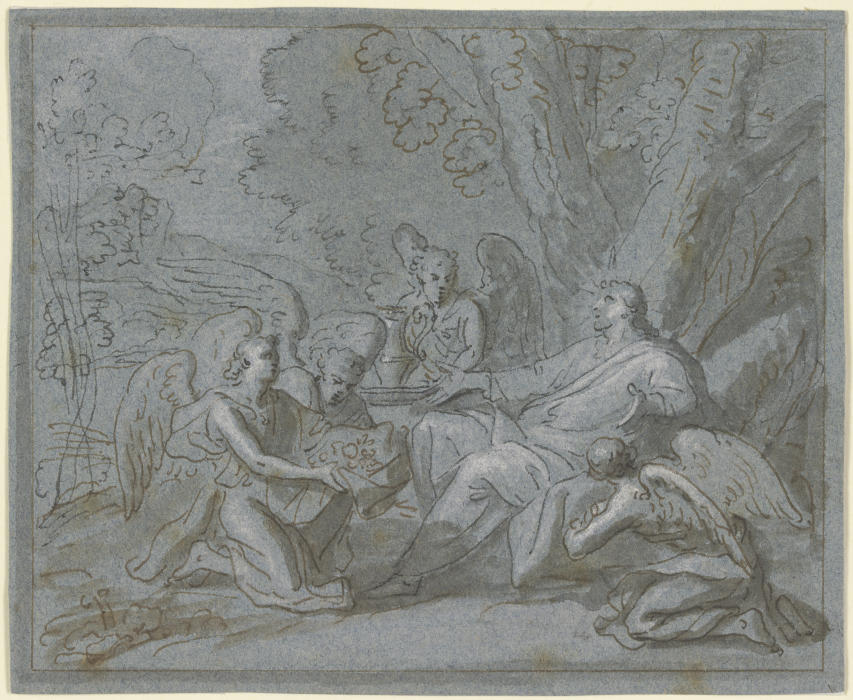 Christus von vier Engeln bedient à Charles Le Brun