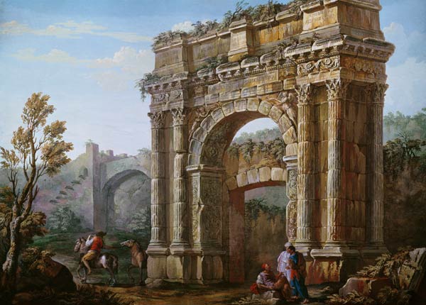 Peasants Near the Arch of Sergius at Poia à Charles Louis Clerisseau