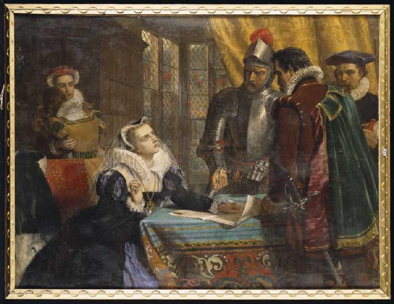 La démission forcée de la reine Marie d'Ecosse dans le château Lochleven 25. Juillet 1567 à Charles Lucy