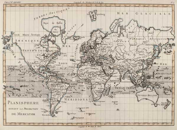 Map of the World using the Mercator Projection, from 'Atlas de Toutes les Parties Connues du Globe T à Charles Marie Rigobert Bonne