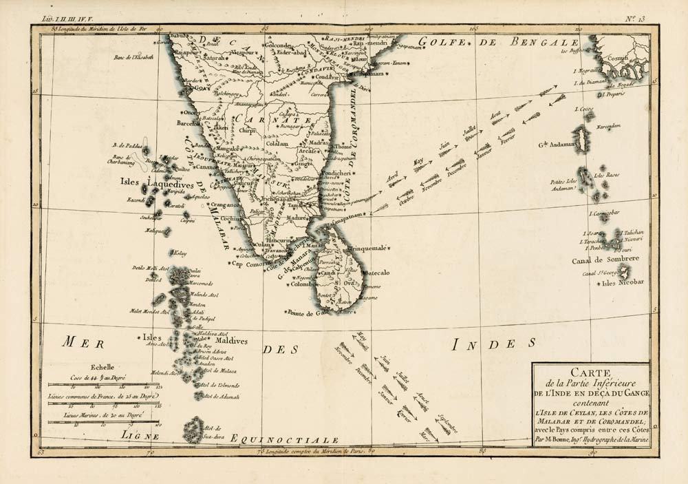 Southern India and Ceylon, from 'Atlas de Toutes les Parties Connues du Globe Terrestre' by Guillaum à Charles Marie Rigobert Bonne