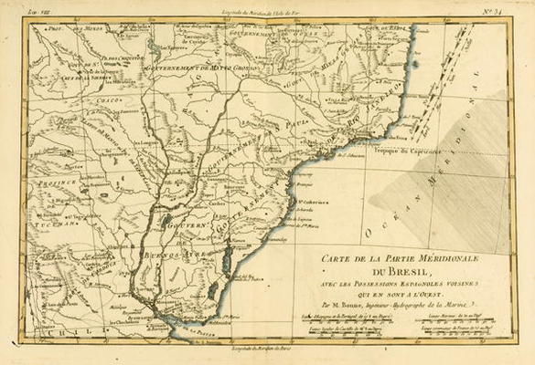 Southern Brazil, from 'Atlas de Toutes les Parties Connues du Globe Terrestre' by Guillaume Raynal ( à Charles Marie Rigobert Bonne