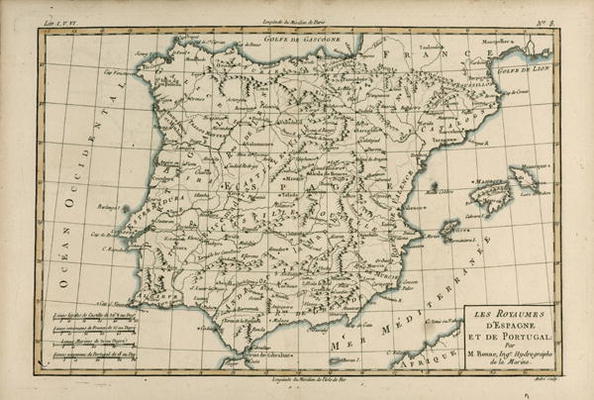 Spain and Portugal, from 'Atlas de Toutes les Parties Connues du Globe Terrestre' by Guillaume Rayna à Charles Marie Rigobert Bonne