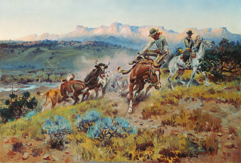 Cowboys capturant un troupeau à Charles Marion Russell
