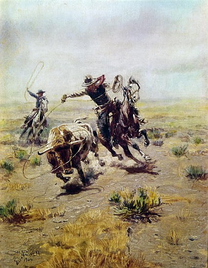 Cowboy Roping a Steer à Charles Marion Russell
