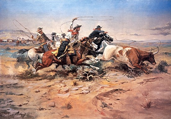 Cowboys roping a steer à Charles Marion Russell