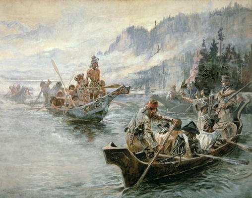 Lewis & Clark on the Lower Columbia River, 1905 (oil on canvas) à Charles Marion Russell