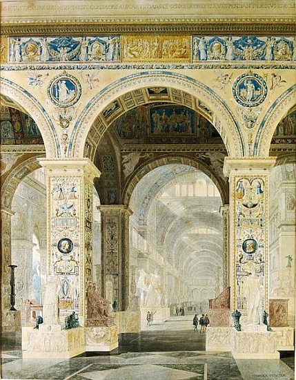 Interior View of the Louvre (gouache & w/c on paper) à Charles Percier