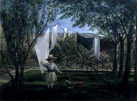 A Garden Scene, with a boy, the artist's son George Dunlop Leslie à Charles Robert Leslie