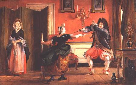 Jourdain Fences his Maid, Nicole with his Wife Looking on. Scene From 'Le Bourgeois Gentilhomme', Ac à Charles Robert Leslie