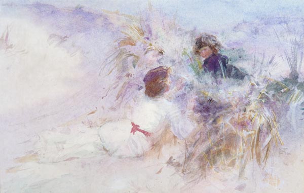 The Artist's Wife and Son on the Dunes at Etretat, Normandy à Charles Sims
