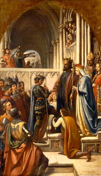 Edward III (1312-77): conferring the Order of the Garter on Edward the Black Prince (1330-76) à Charles West Cope