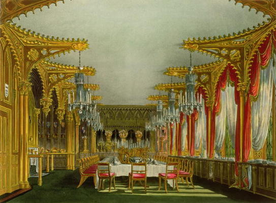 The Gothic Dining Room at Carlton House from Pyne's 'Royal Residences' engraved by Thomas Sutherland à Charles Wild