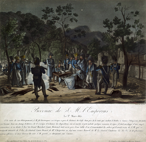 The Return of Napoleon from Elba. Napoleon's bivouac at Golfe-Juan on 1 March 1815 à Charles Francois Gabriel Levachez
